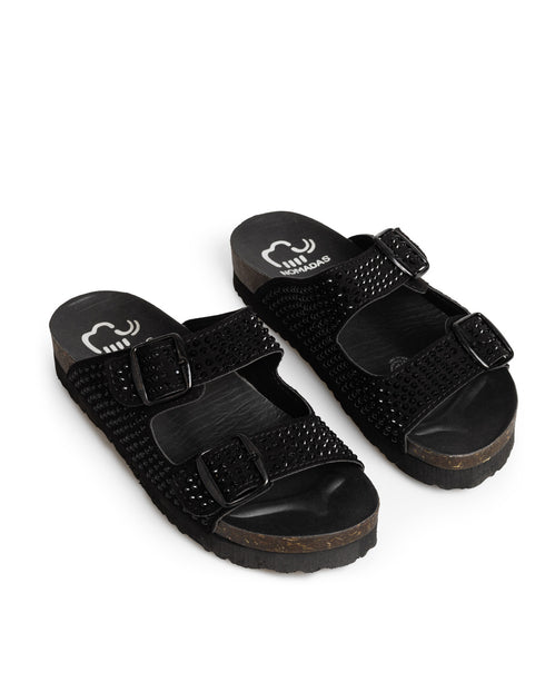Sandalia Negra Brillos Doble Hebilla MD23328